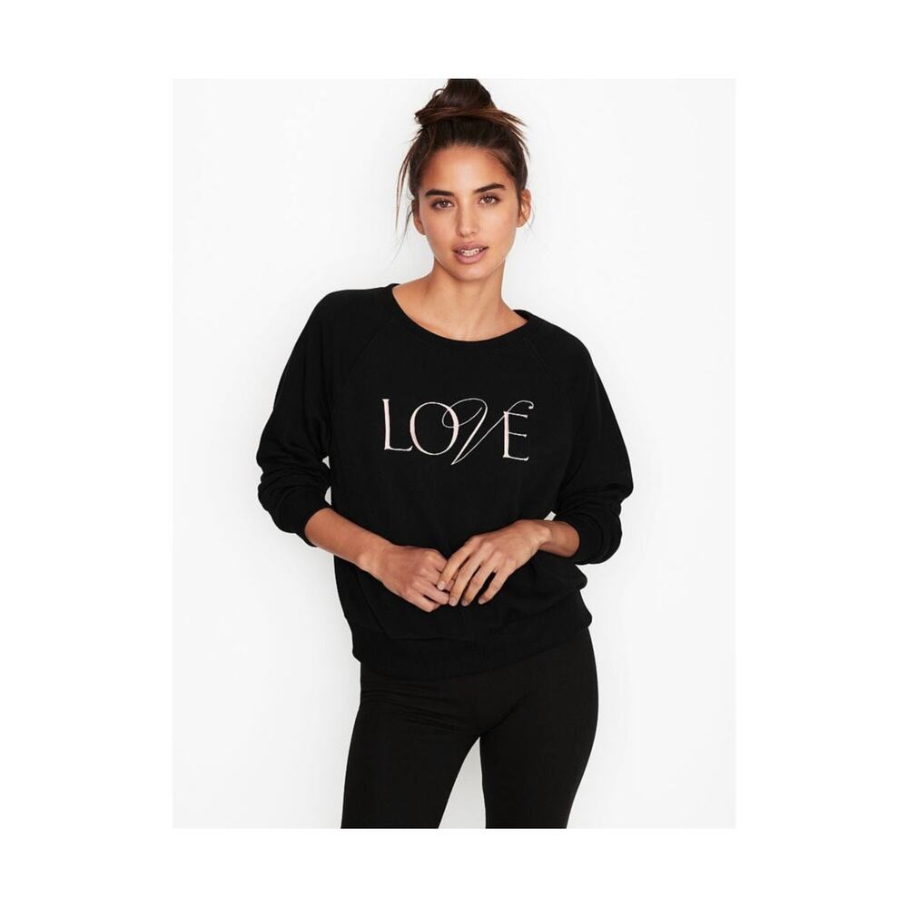 VICTORIA'S SECRET Embroidered "Love" Pullover Sweatshirt Black/Pink Size Small
